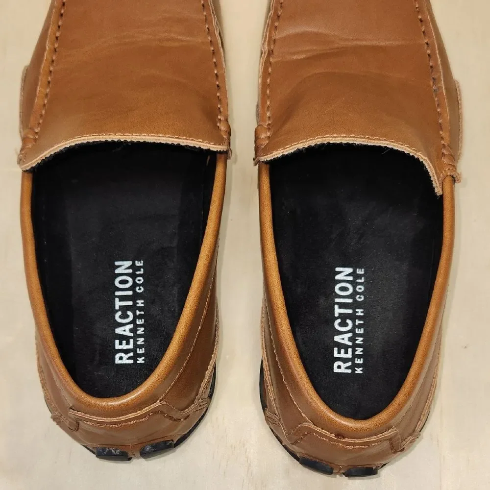 Kenneth Cole Reaction Brown Loafers Faux Leather Men 8.5 M Driving Shoe Slip On